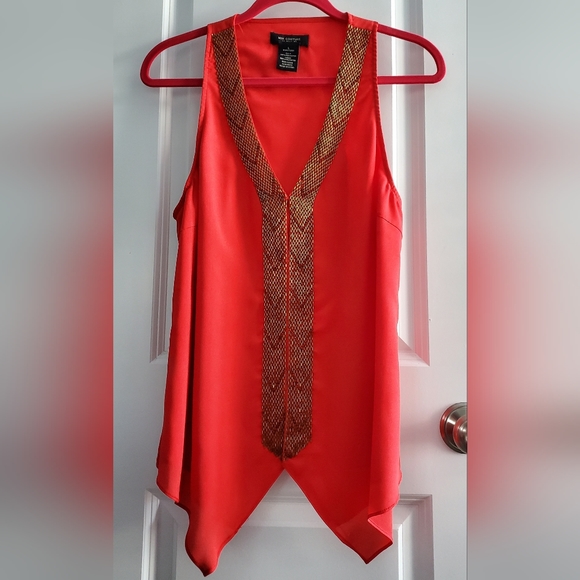 Silk V Neck Top in Red and Gold - Picture 1 of 16